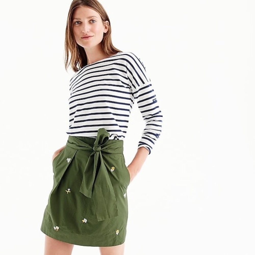 J.Crew Floral Embroidered Tie-Waist Skirt
